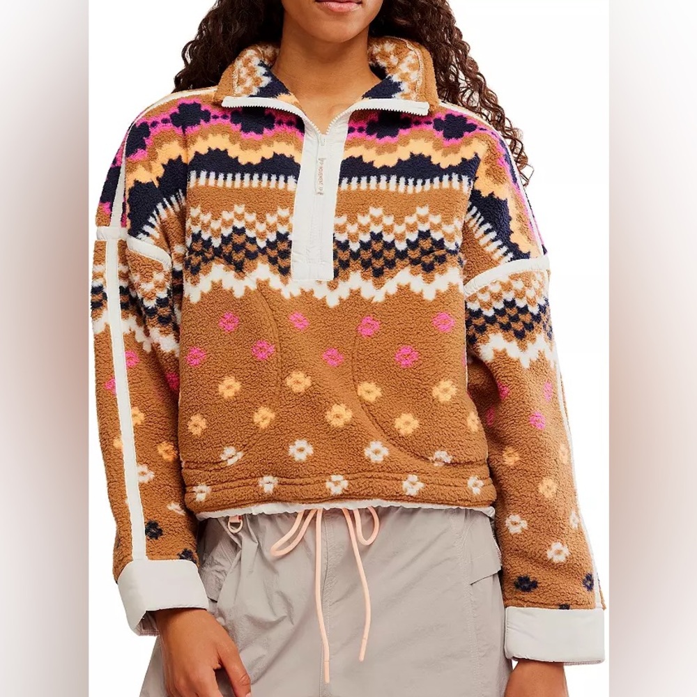 Free People Movement Mountain High Printed 1/2 Zip Fleece Pullover Size Medium